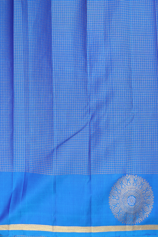 Kanchipuram Silk Saree In Cobalt Blue With Checks Design
