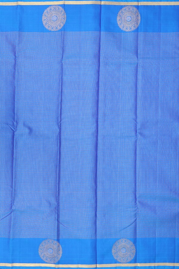 Kanchipuram Silk Saree In Cobalt Blue With Checks Design