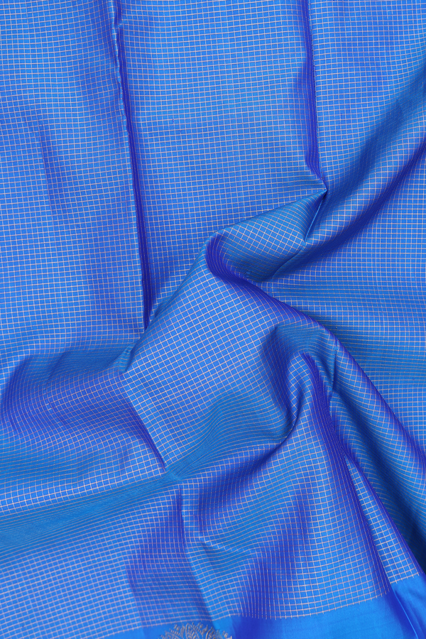 Kanchipuram Silk Saree In Cobalt Blue With Checks Design