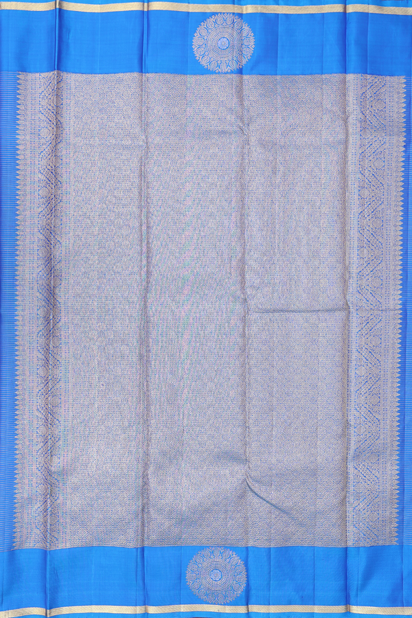 Kanchipuram Silk Saree In Cobalt Blue With Checks Design