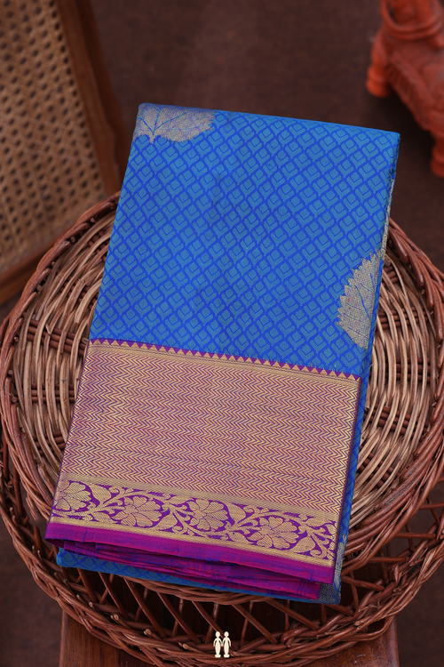 Kanchipuram Silk Saree In Cobalt Blue With Jacquard Pattern