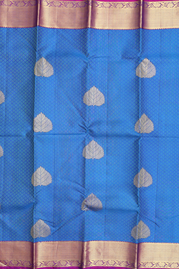 Kanchipuram Silk Saree In Cobalt Blue With Jacquard Pattern
