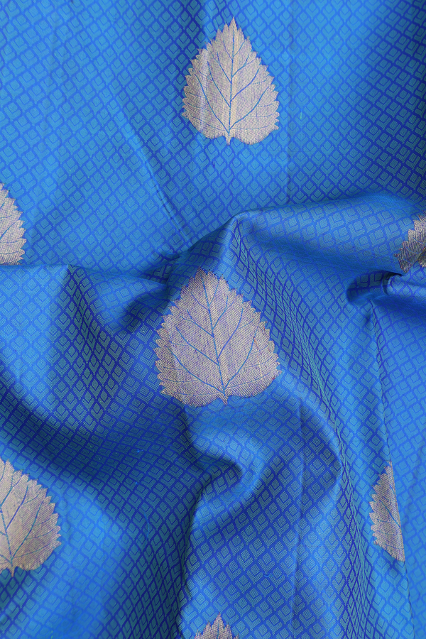 Kanchipuram Silk Saree In Cobalt Blue With Jacquard Pattern