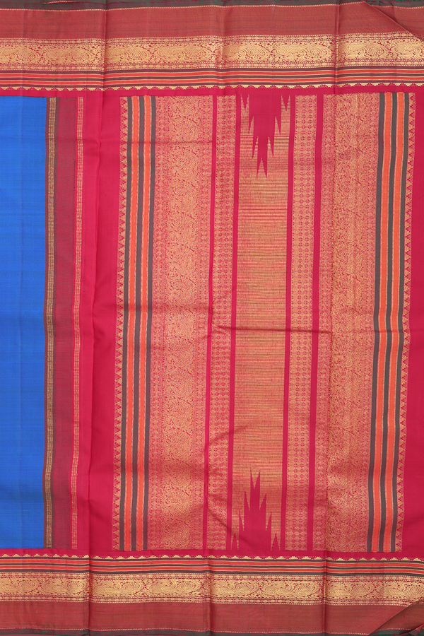Kanchipuram Silk Saree In Cobalt Blue With Peacock Border