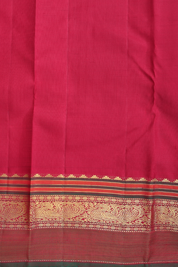 Kanchipuram Silk Saree In Cobalt Blue With Peacock Border
