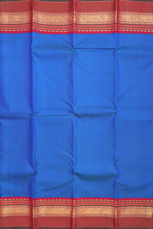 Kanchipuram Silk Saree In Cobalt Blue With Peacock Border