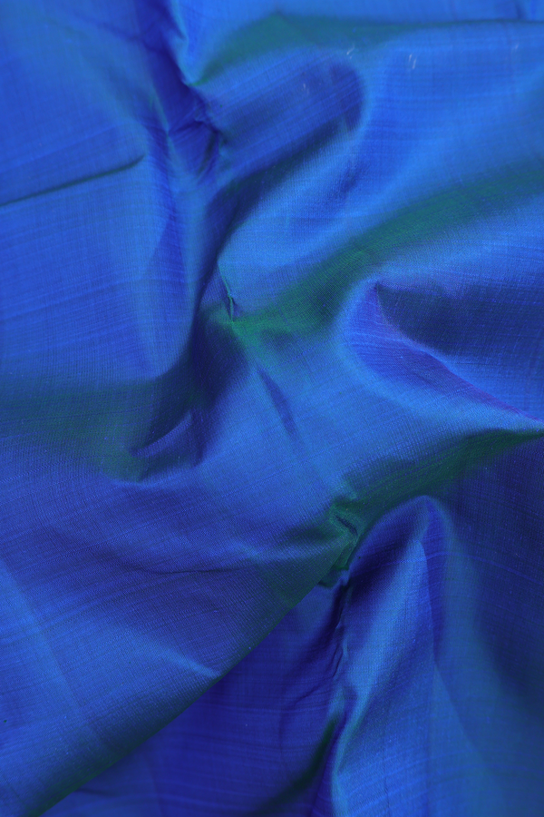Kanchipuram Silk Saree In Cobalt Blue With Peacock Border