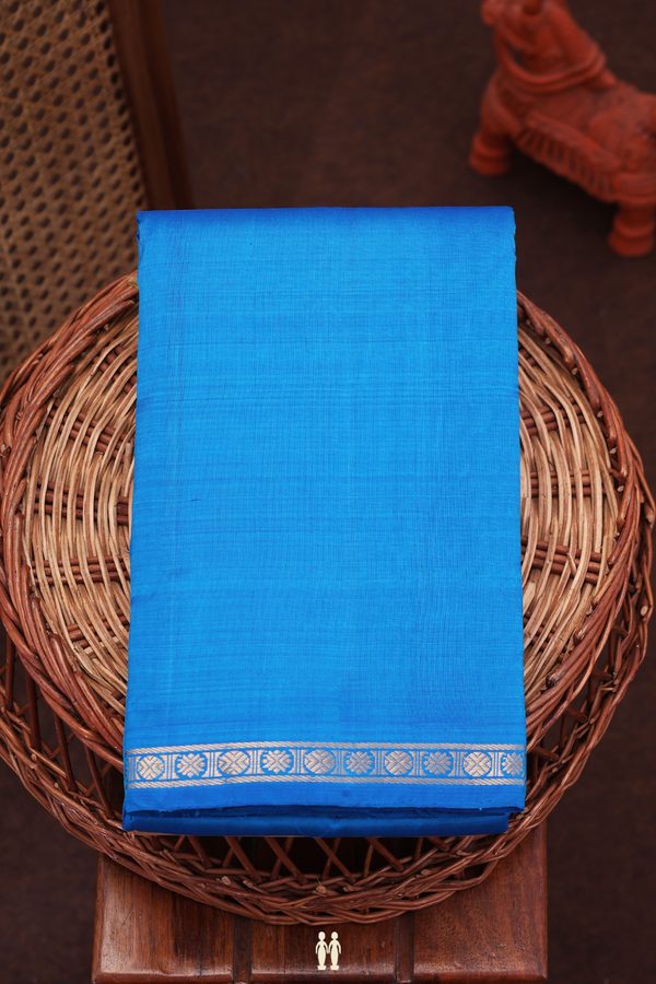 Kanchipuram Silk Saree In Cobalt Blue With Rudraksh Border
