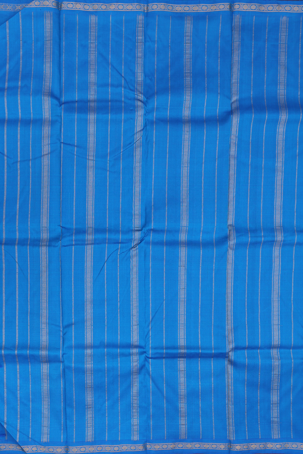Kanchipuram Silk Saree In Cobalt Blue With Rudraksh Border