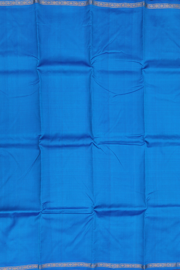 Kanchipuram Silk Saree In Cobalt Blue With Rudraksh Border