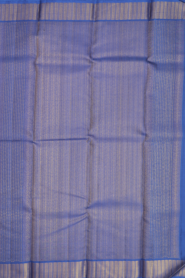 Kanchipuram Silk Saree In Cobalt Blue With Stripes Design