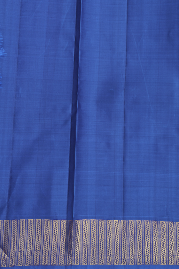 Kanchipuram Silk Saree In Cobalt Blue With Stripes Design
