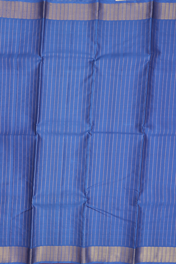 Kanchipuram Silk Saree In Cobalt Blue With Stripes Design