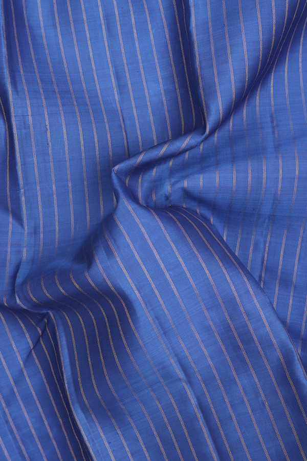 Kanchipuram Silk Saree In Cobalt Blue With Stripes Design