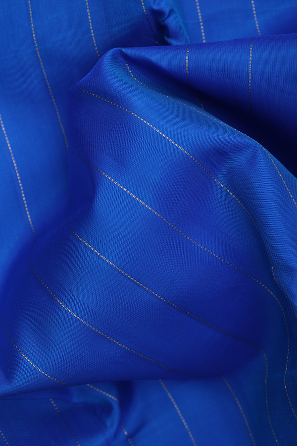 Kanchipuram Silk Saree In Cobalt Blue With Stripes Design