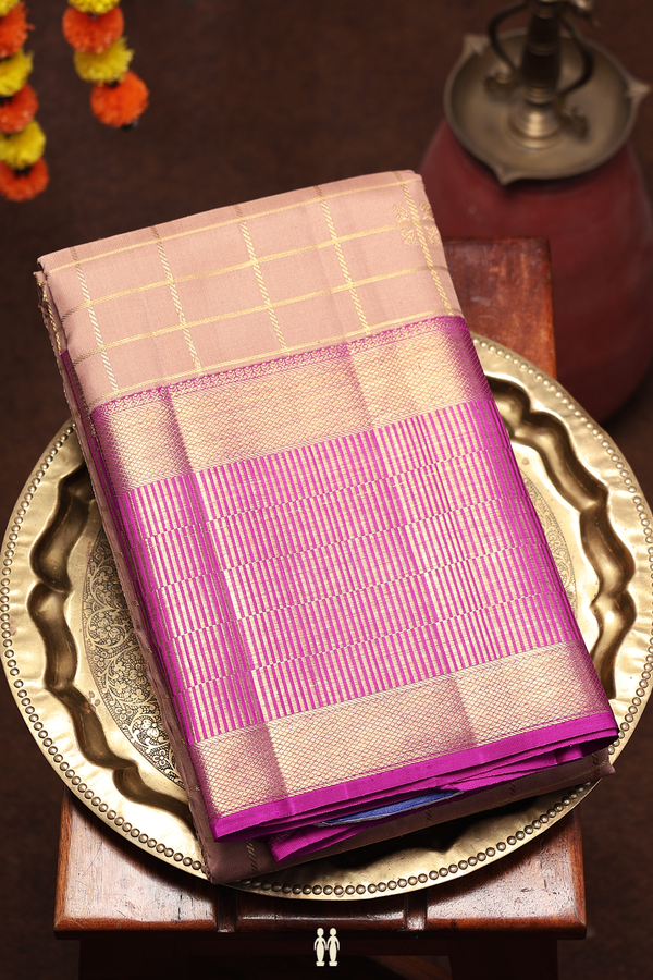 Kanchipuram Silk Saree In Cocoa Brown With Checks Design