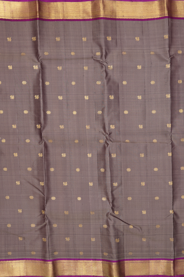 Kanchipuram Silk Saree In Cocoa Brown With Peacock Buttas