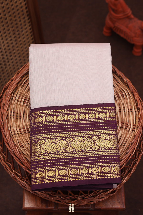 Kanchipuram Silk Saree In Cocoa Cream With Contrast Border