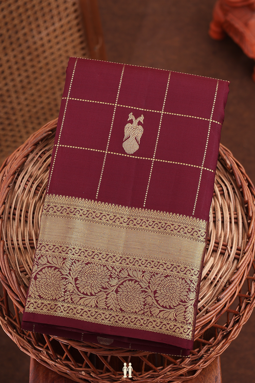 Kanchipuram Silk Saree In Coffee Brown With Checks Design