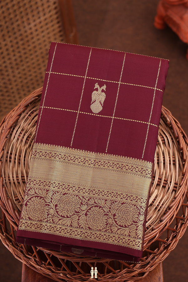 Kanchipuram Silk Saree In Coffee Brown With Checks Design