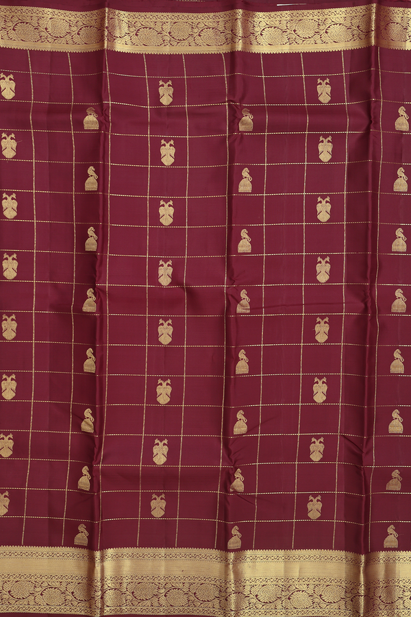 Kanchipuram Silk Saree In Coffee Brown With Checks Design