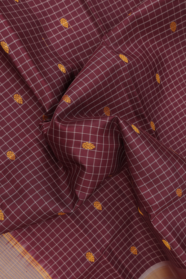 Kanchipuram Silk Saree In Coffee Brown With Checks Design