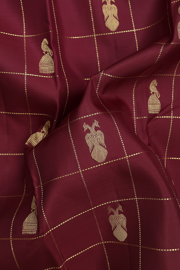 Kanchipuram Silk Saree In Coffee Brown With Checks Design