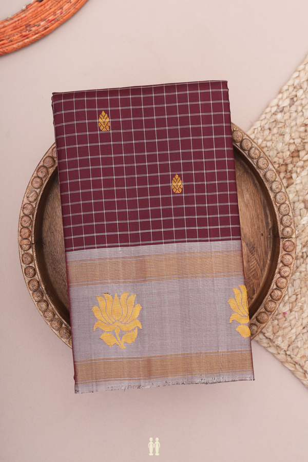 Kanchipuram Silk Saree In Coffee Brown With Checks Design