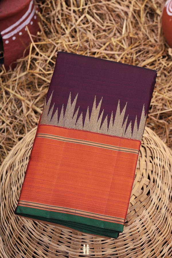 Kanchipuram Silk Saree In Coffee Brown With Contrast Border