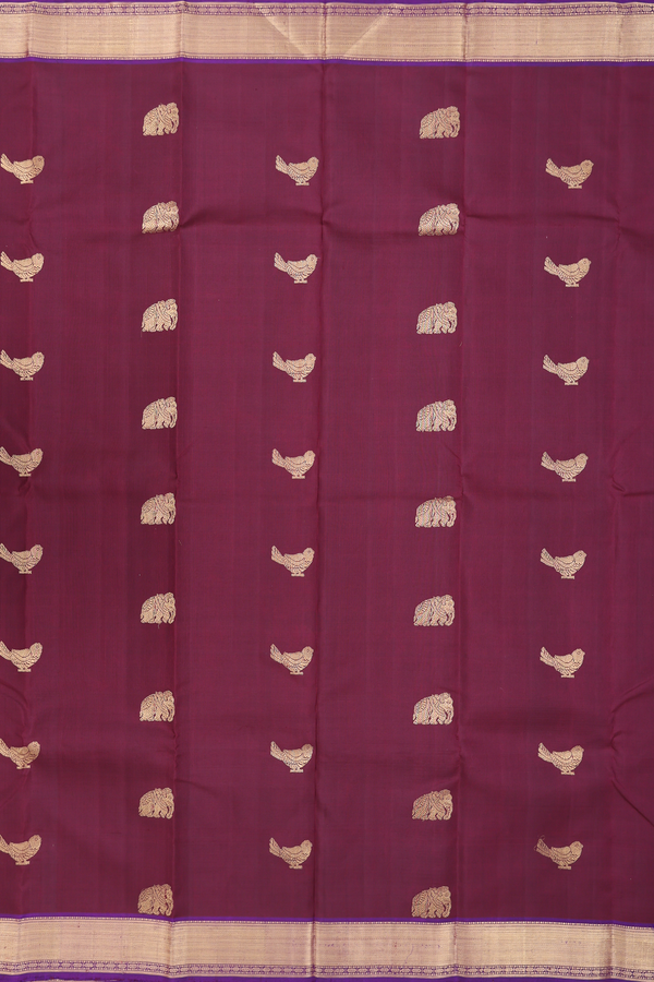 Kanchipuram Silk Saree In Coffee Brown With Elephant Buttas
