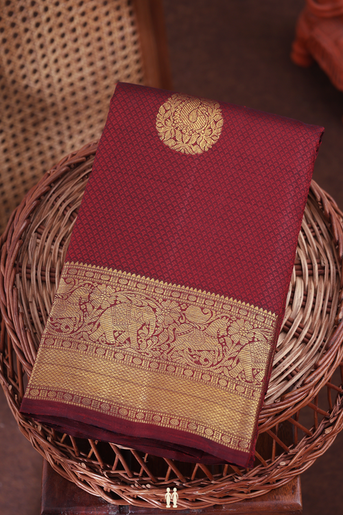 Kanchipuram Silk Saree In Coffee Brown With Jacquard Pattern
