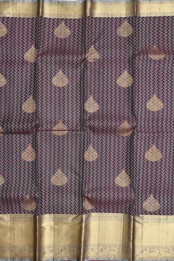 Kanchipuram Silk Saree In Coffee Brown With Jacquard Pattern
