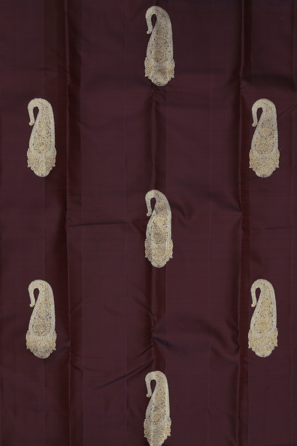Kanchipuram Silk Saree In Coffee Brown With Paisley Design