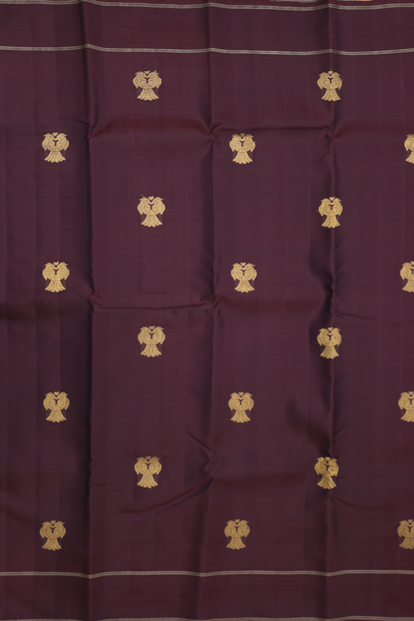 Kanchipuram Silk Saree In Coffee Brown With Parrot Motifs