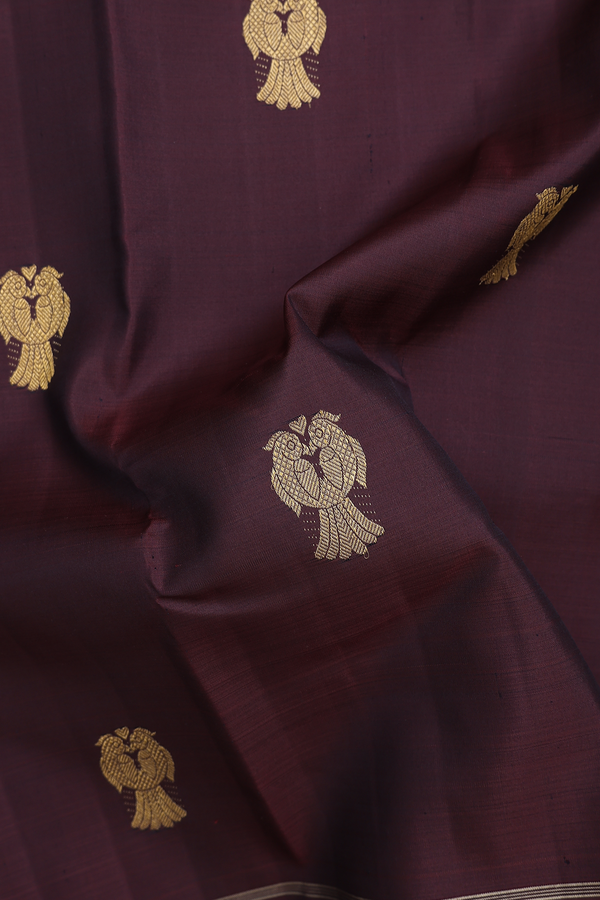 Kanchipuram Silk Saree In Coffee Brown With Parrot Motifs