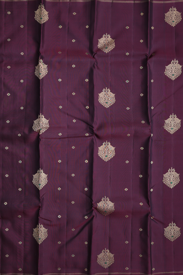 Kanchipuram Silk Saree In Coffee Brown With Peacock Buttas