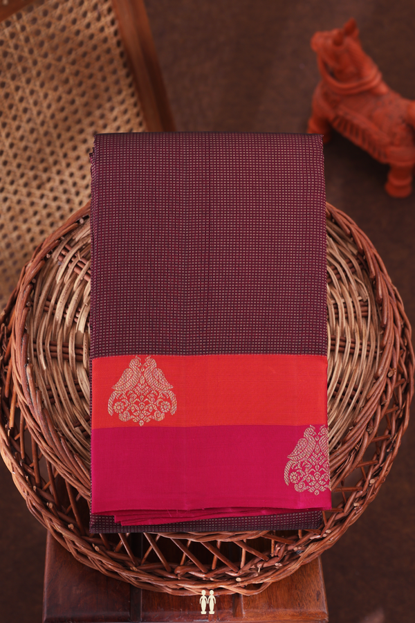 Kanchipuram Silk Saree In Coffee Brown With Stripes Design