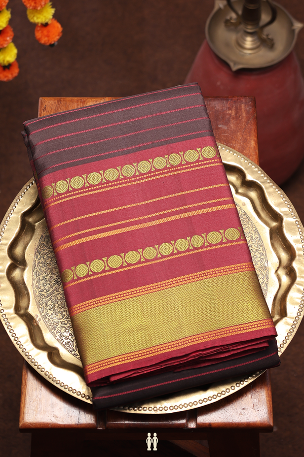 Kanchipuram Silk Saree In Coffee Brown With Stripes Design