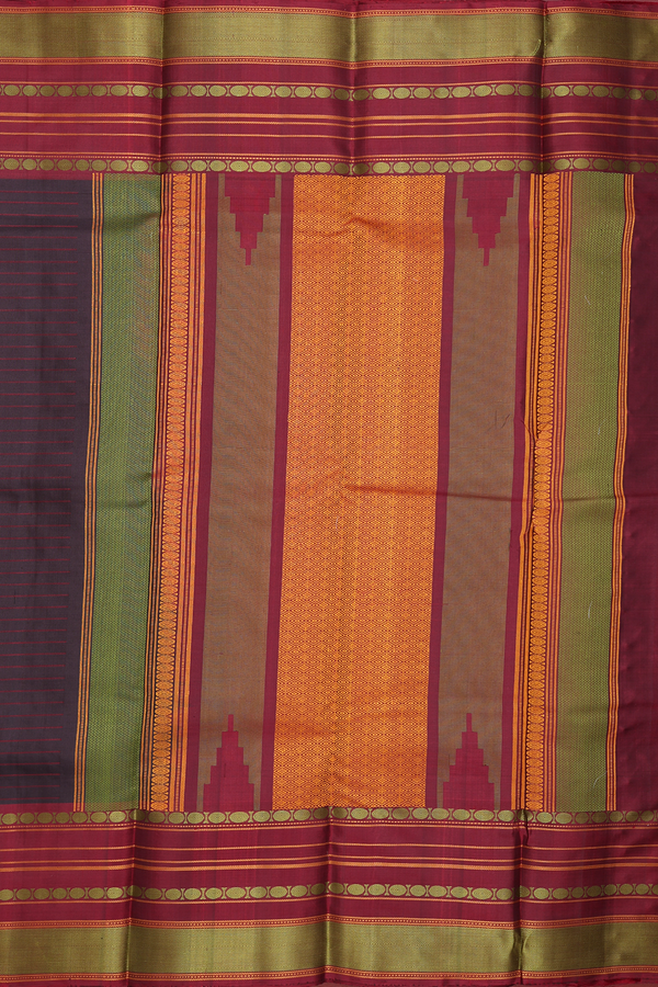 Kanchipuram Silk Saree In Coffee Brown With Stripes Design