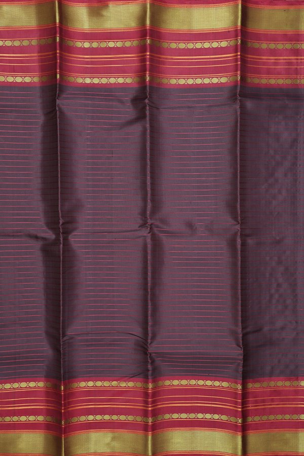 Kanchipuram Silk Saree In Coffee Brown With Stripes Design