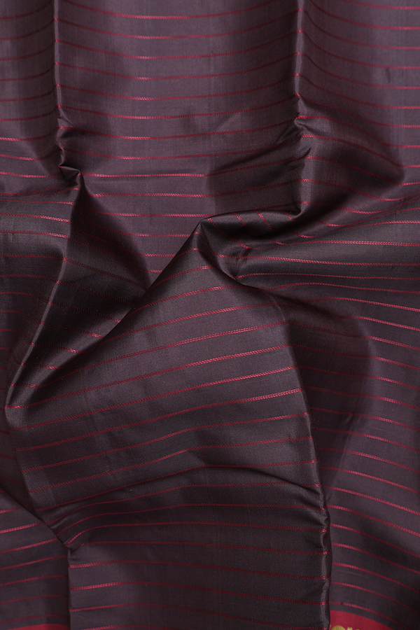 Kanchipuram Silk Saree In Coffee Brown With Stripes Design