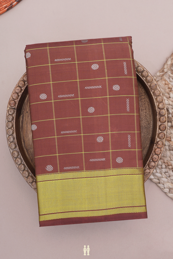 Kanchipuram Silk Saree In Coffee Brown With Threadwork Design