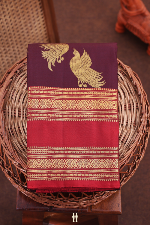 Kanchipuram Silk Saree In Coffee Brown With Zari Buttas