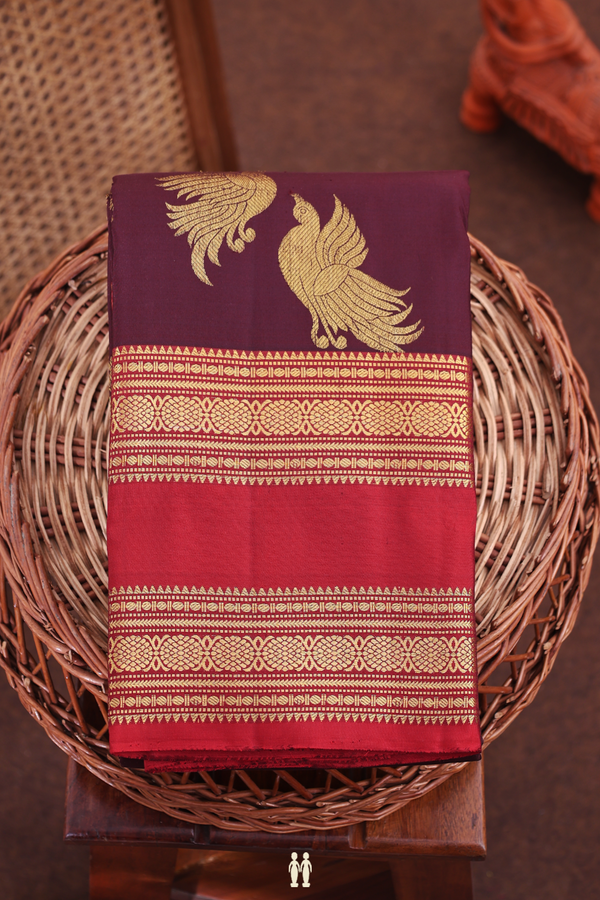 Kanchipuram Silk Saree In Coffee Brown With Zari Buttas