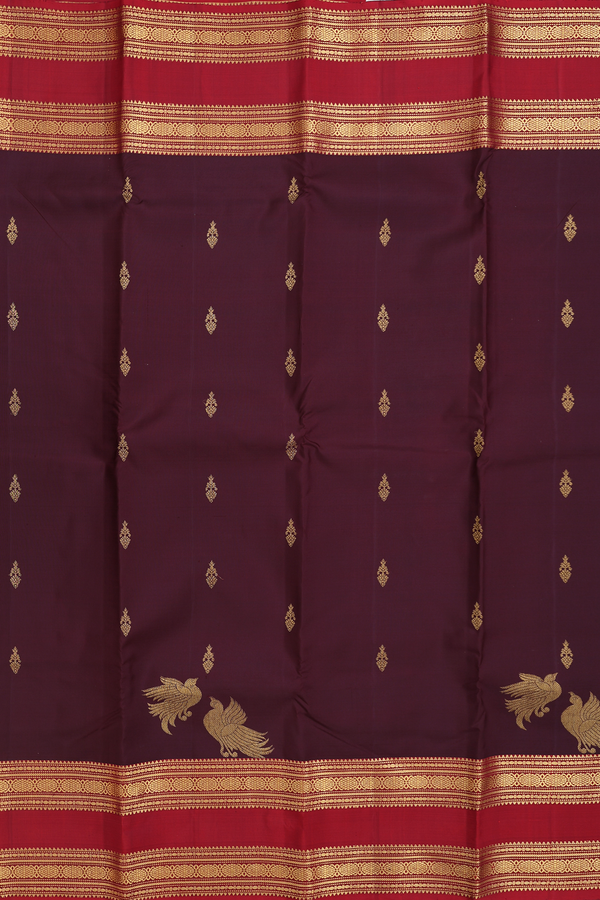 Kanchipuram Silk Saree In Coffee Brown With Zari Buttas