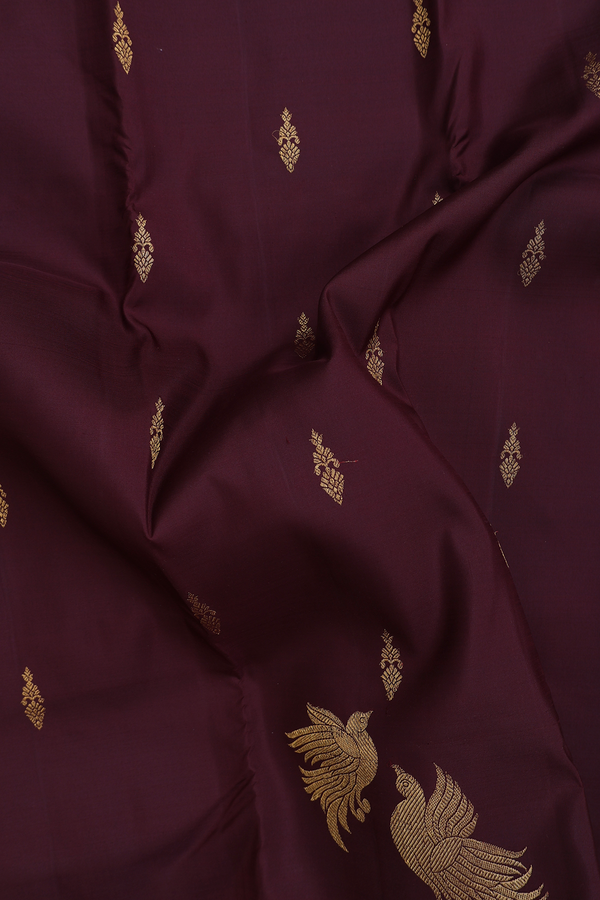 Kanchipuram Silk Saree In Coffee Brown With Zari Buttas