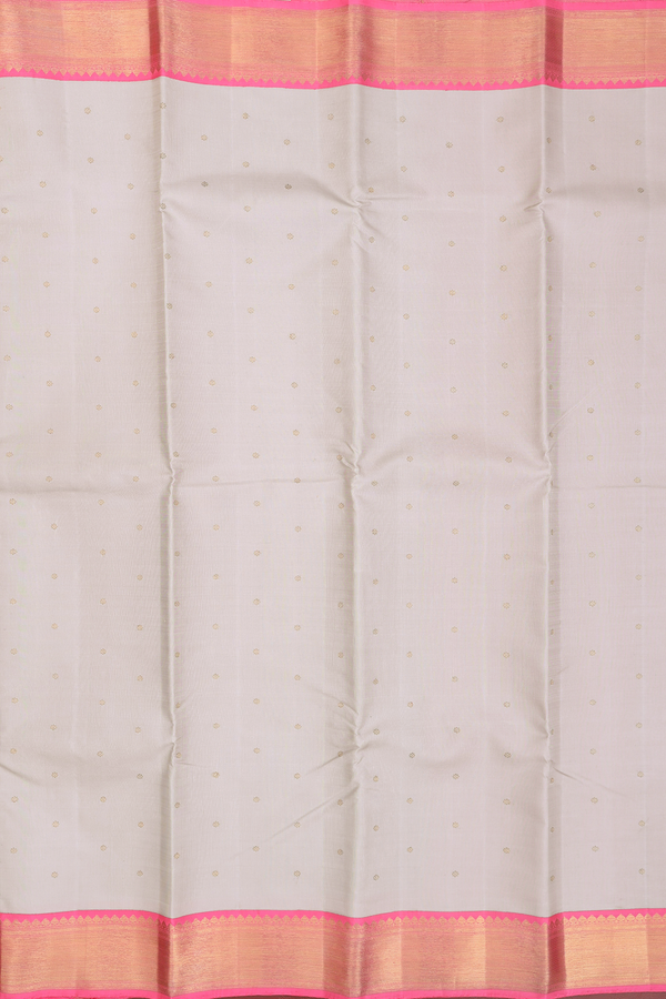 Kanchipuram Silk Saree In Greyish Cream With Floral Buttis