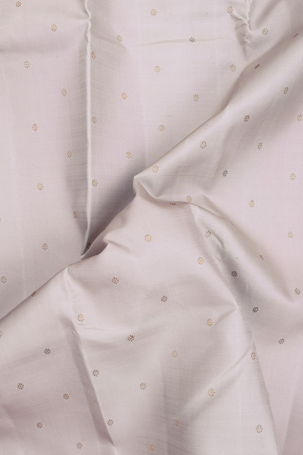 Kanchipuram Silk Saree In Greyish Cream With Floral Buttis