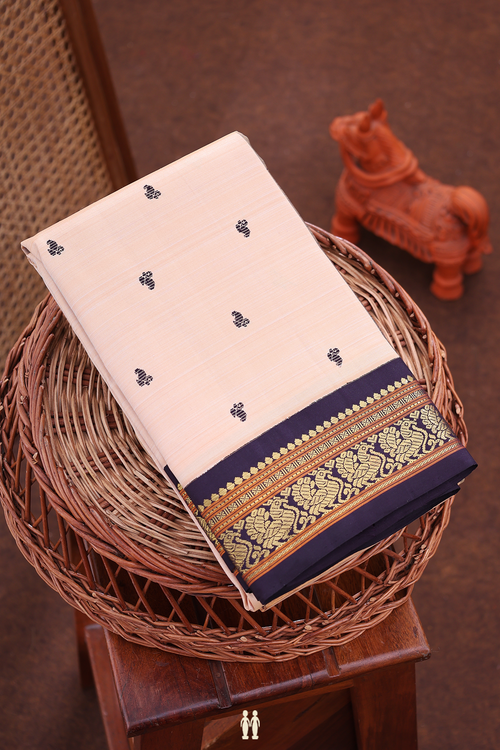 Kanchipuram Silk Saree In Coffee Cream With Threadwork Buttas