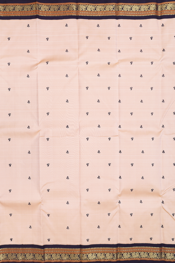 Kanchipuram Silk Saree In Coffee Cream With Threadwork Buttas